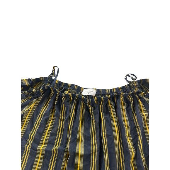 Ivy Rose Off-The-Shoulder Tie Front Navy Blue Yellow Stripe Top Womens Size 2X - Picture 5 of 8